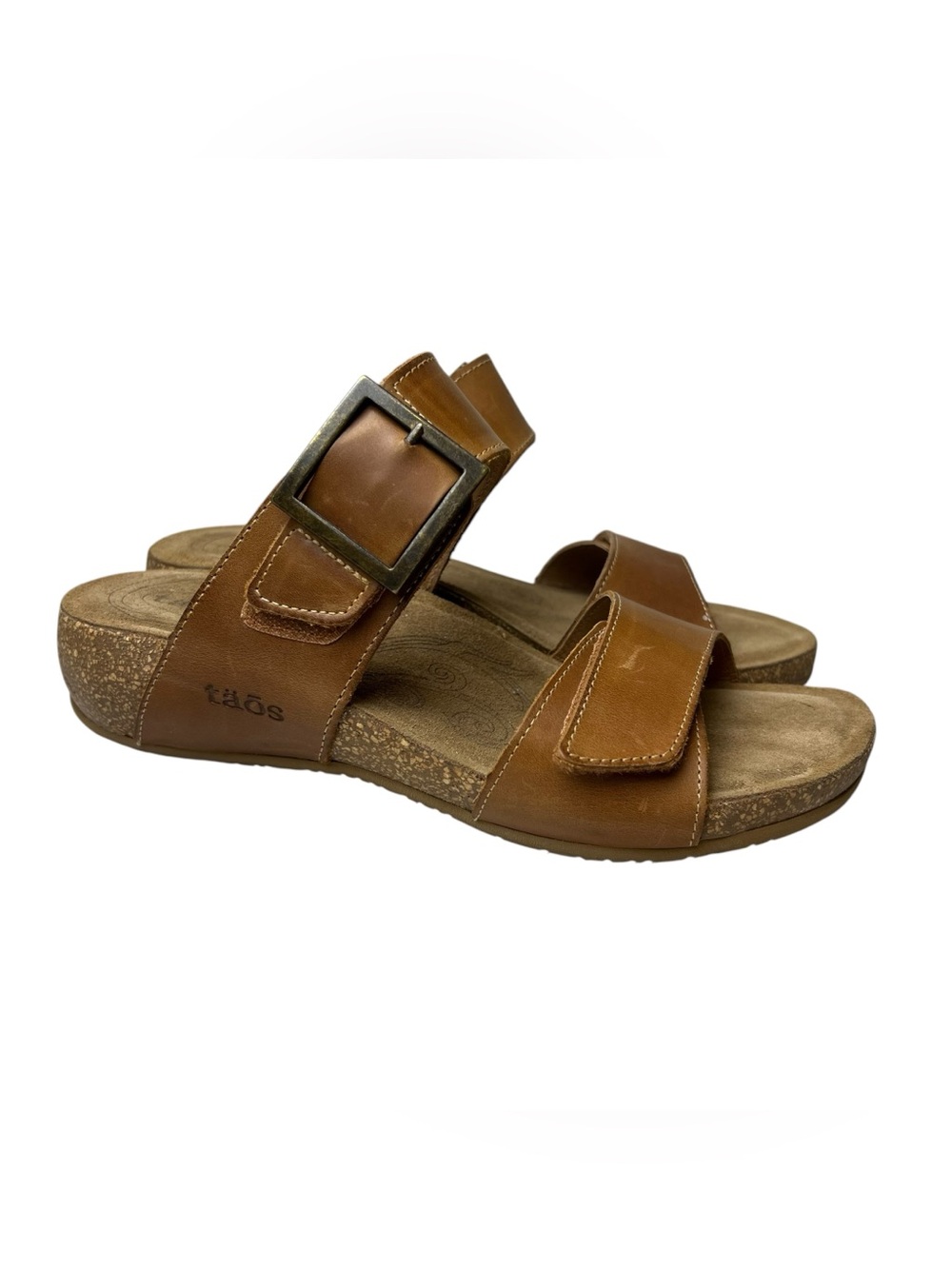 Taos My Dear Brown Adjustable Leather Slide on Sandals Size Wmns 7-7.5